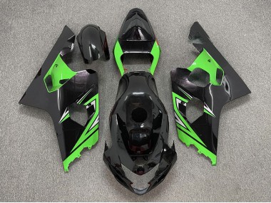 Aftermarket 2004-2005 Gloss Black and Green Suzuki GSXR 600-750 Motorcycle Fairings