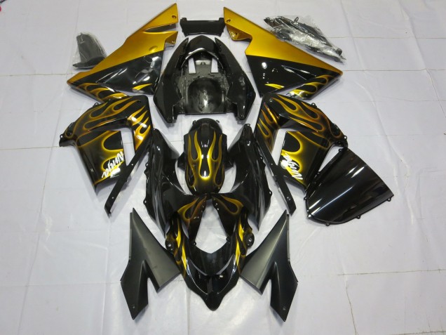 Aftermarket 2004-2005 Gold Flame Kawasaki ZX10R Motorcycle Fairings