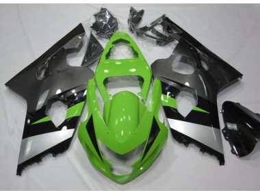 Aftermarket 2004-2005 Green and Silver Suzuki GSXR 600-750 Motorcycle Fairings