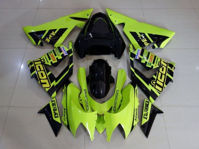 Aftermarket 2004-2005 High Viz Yellow and Black Kawasaki ZX10R Motorcycle Fairings