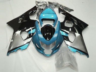 Aftermarket 2004-2005 Light Blue Silver and Black Suzuki GSXR 600-750 Motorcycle Fairings