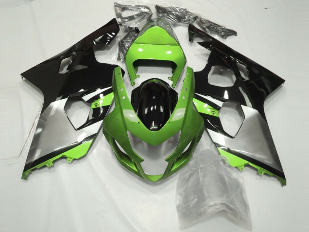 Aftermarket 2004-2005 Light Green Silver and Black Suzuki GSXR 600-750 Motorcycle Fairings