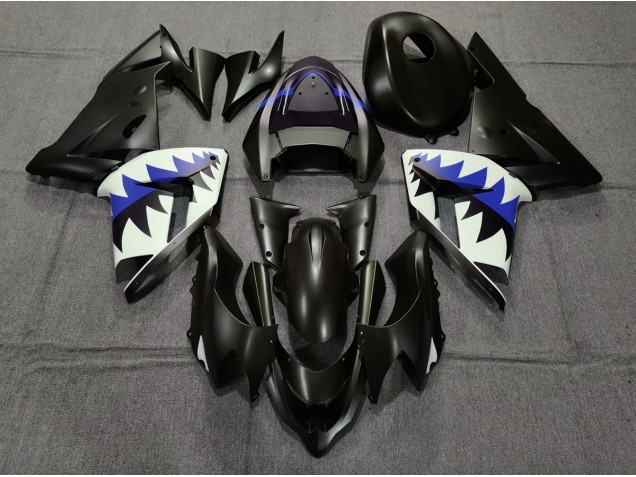 Aftermarket 2004-2005 Matte Black and Dark Blue Shark Kawasaki ZX10R Motorcycle Fairings