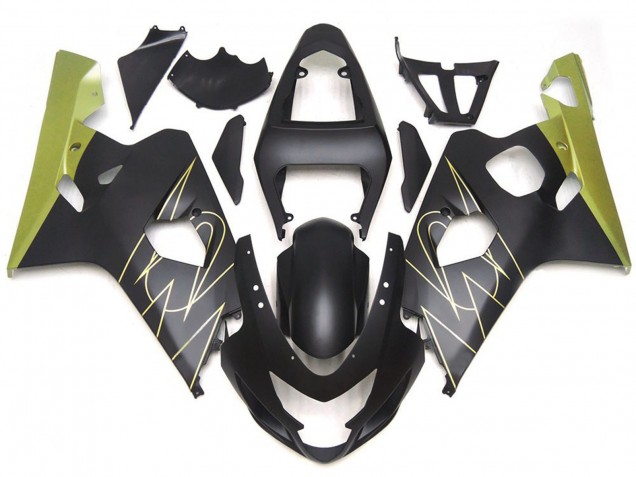 Aftermarket 2004-2005 Matte Black and Gold Corona Custom Suzuki GSXR 600-750 Motorcycle Fairings