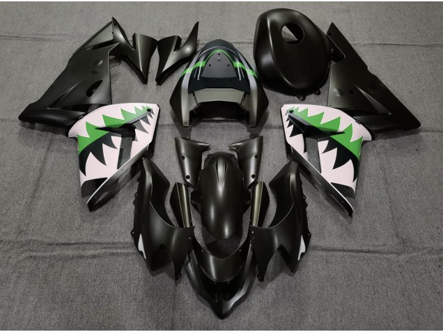 Aftermarket 2004-2005 Matte Black and Green Kawasaki ZX10R Motorcycle Fairings