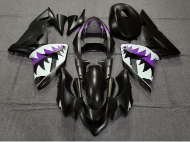 Aftermarket 2004-2005 Matte Black and Purple Shark Kawasaki ZX10R Motorcycle Fairings