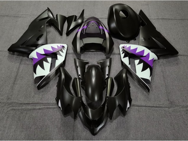 Aftermarket 2004-2005 Matte Black and Purple Shark Kawasaki ZX10R Motorcycle Fairings