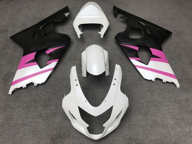 Aftermarket 2004-2005 Matte White & Pink Suzuki GSXR 600-750 Motorcycle Fairings