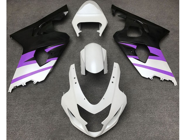 Aftermarket 2004-2005 Matte White & Purple Suzuki GSXR 600-750 Motorcycle Fairings