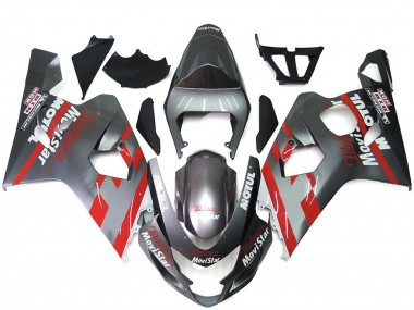 Aftermarket 2004-2005 Silver and Red MoiStar Suzuki GSXR 600-750 Motorcycle Fairings