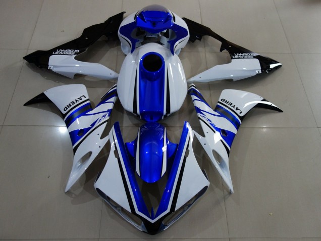 Aftermarket 2004-2006 Gloss White and Blue Yamaha R1 Motorcycle Fairings