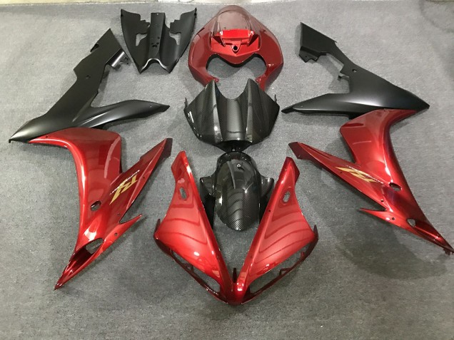 Aftermarket 2004-2006 Maroon Red and Carbon Style Yamaha R1 Motorcycle Fairings