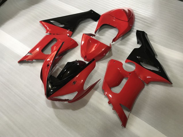 Aftermarket 2005-2006 Custom Red and Black Kawasaki ZX6R Motorcycle Fairings