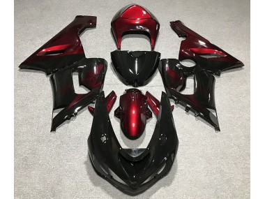 Aftermarket 2005-2006 Gloss Black & Deep Red Kawasaki ZX6R Motorcycle Fairings