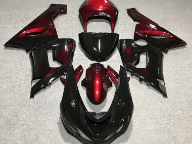 Aftermarket 2005-2006 Gloss Black & Deep Red Kawasaki ZX6R Motorcycle Fairings