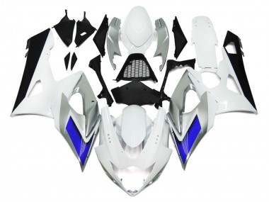 Aftermarket 2005-2006 Gloss White Style with Silver Hints and Blue Suzuki GSXR 1000 Motorcycle Fairings