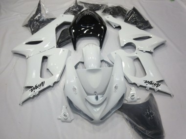 Aftermarket 2005-2006 Gloss White with Black tail Kawasaki ZX6R Motorcycle Fairings