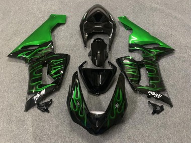 Aftermarket 2005-2006 Green Flame Kawasaki ZX6R Motorcycle Fairings