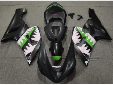 Aftermarket 2005-2006 Matte Black and Green Shark Kawasaki ZX6R Motorcycle Fairings