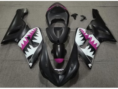 Aftermarket 2005-2006 Matte Black and Pink Shark Kawasaki ZX6R Motorcycle Fairings