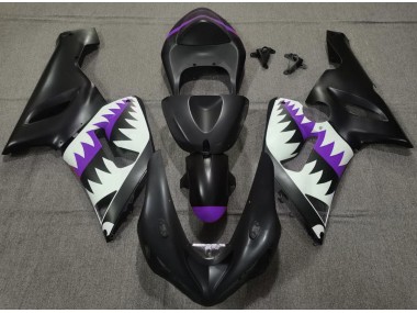 Aftermarket 2005-2006 Matte Black and Purple Shark Kawasaki ZX6R Motorcycle Fairings