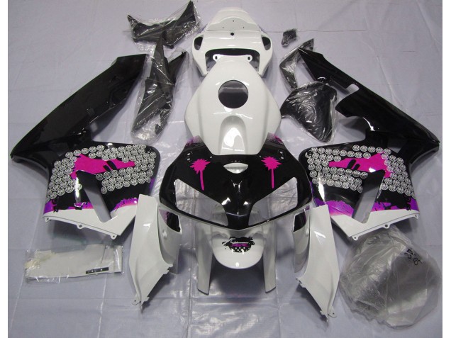 Aftermarket 2005-2006 Pink Splatter on Gloss Black Honda CBR600RR Motorcycle Fairings