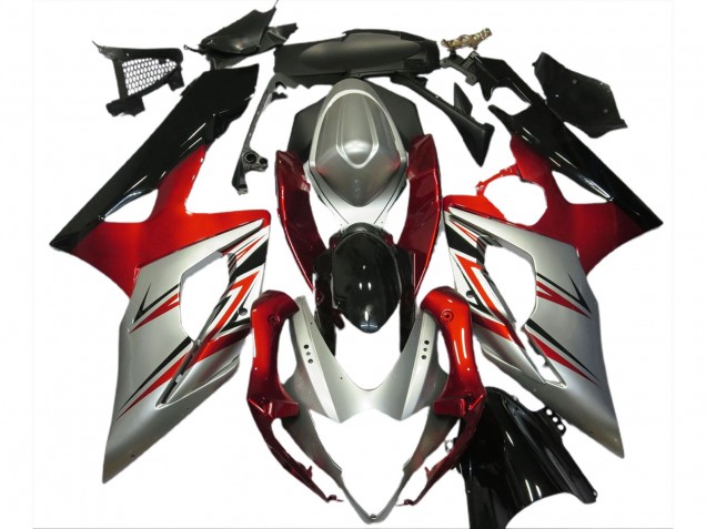 Aftermarket 2005-2006 Red and Silver Suzuki GSXR 1000 Motorcycle Fairings