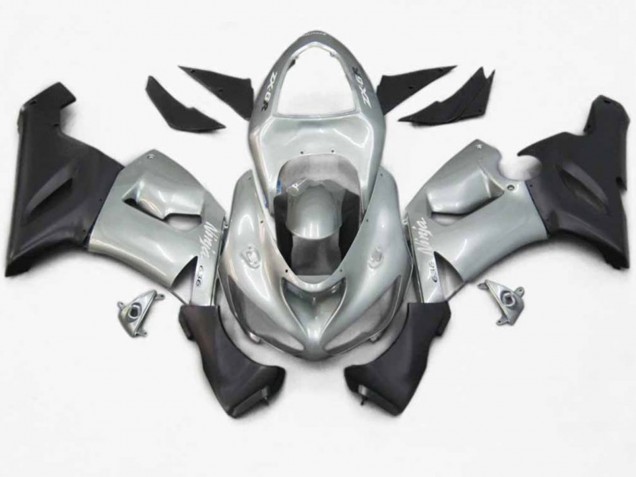 Aftermarket 2005-2006 Silver Red Flame Kawasaki ZX6R Motorcycle Fairings