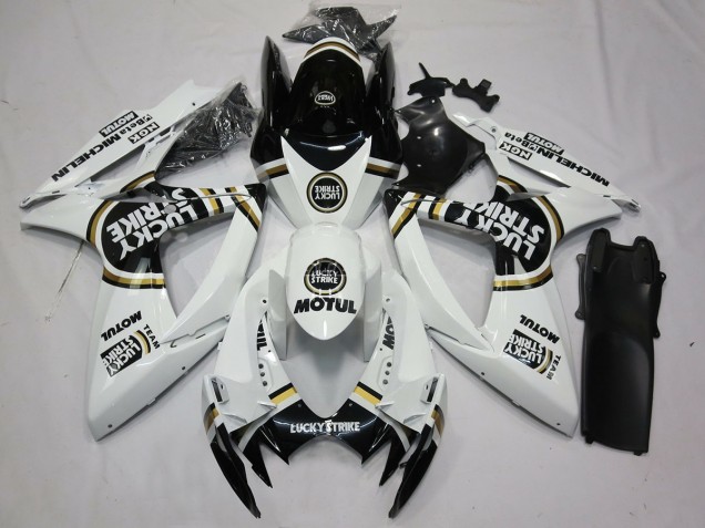 Aftermarket 2006-2007 Black White Lucky Strike Suzuki GSXR 600-750 Motorcycle Fairings