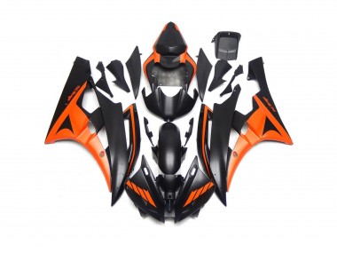 Aftermarket 2006-2007 Custom Matte Black and Orange Yamaha R6 Motorcycle Fairings