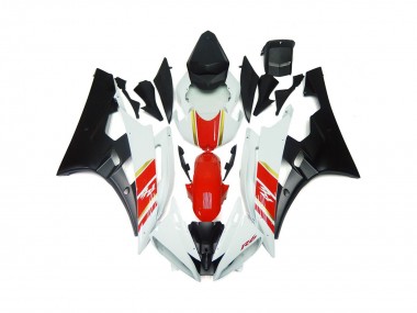 Aftermarket 2006-2007 Custom Matte Black and Red with White Yamaha R6 Motorcycle Fairings