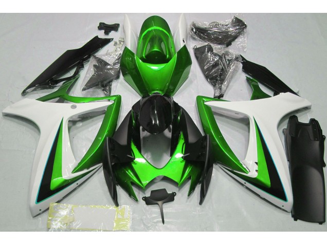 Aftermarket 2006-2007 Green & White Suzuki GSXR 600-750 Motorcycle Fairings