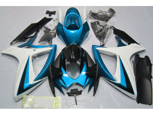 Aftermarket 2006-2007 Light Blue & White Suzuki GSXR 600-750 Motorcycle Fairings