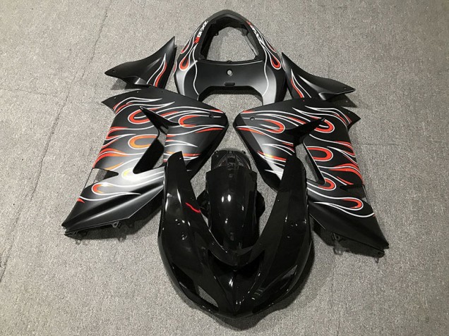 Aftermarket 2006-2007 Matte Black & Flame Kawasaki ZX10R Motorcycle Fairings