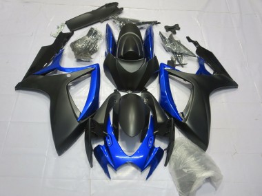 Aftermarket 2006-2007 Matte Black Gloss Blue Suzuki GSXR 600-750 Motorcycle Fairings