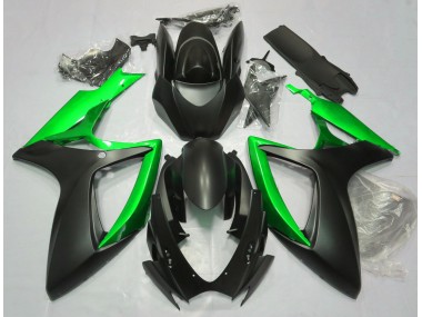 Aftermarket 2006-2007 Matte Black & Green Suzuki GSXR 600-750 Motorcycle Fairings