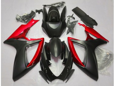 Aftermarket 2006-2007 Matte Black & Red Suzuki GSXR 600-750 Motorcycle Fairings