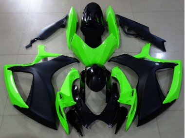 Aftermarket 2006-2007 Matte Black and Green Suzuki GSXR 600-750 Motorcycle Fairings