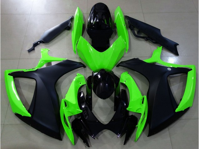 Aftermarket 2006-2007 Matte Black and Green Suzuki GSXR 600-750 Motorcycle Fairings