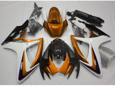 Aftermarket 2006-2007 Orange & White Debadged Suzuki GSXR 600-750 Motorcycle Fairings