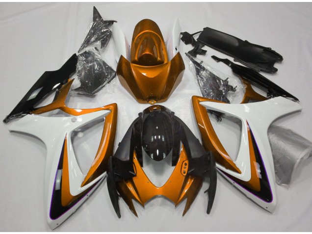 Aftermarket 2006-2007 Orange & White Debadged Suzuki GSXR 600-750 Motorcycle Fairings