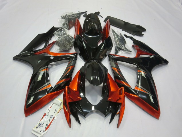 Aftermarket 2006-2007 Orange and Black Suzuki GSXR 600-750 Motorcycle Fairings