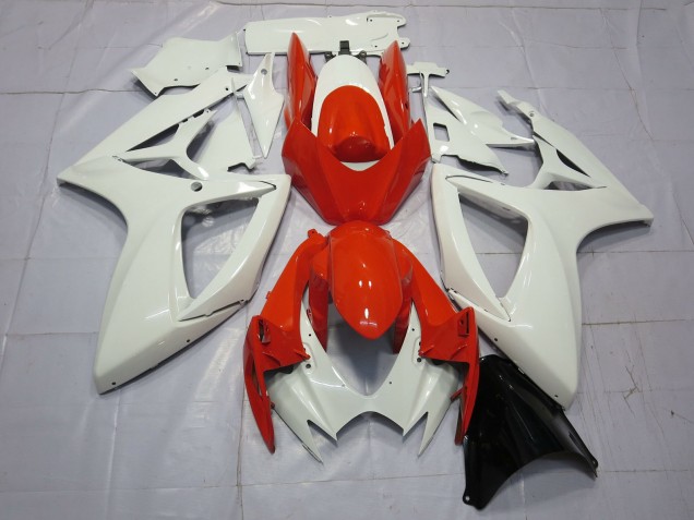 Aftermarket 2006-2007 Orange and White Suzuki GSXR 600-750 Motorcycle Fairings