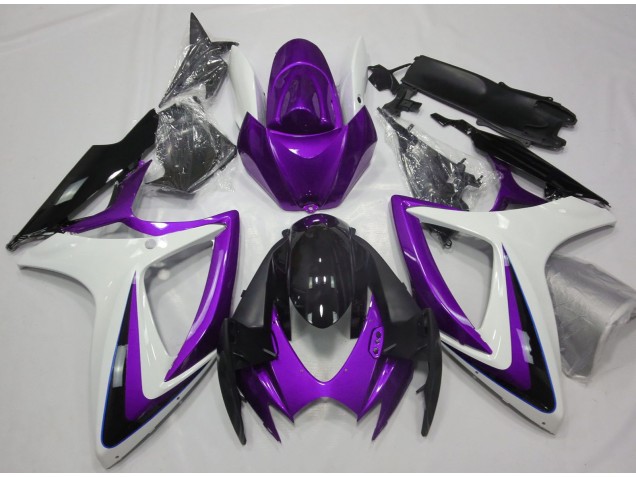 Aftermarket 2006-2007 Purple & White Debadged Suzuki GSXR 600-750 Motorcycle Fairings