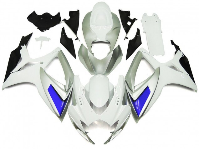 Aftermarket 2006-2007 Silver White and Blue Gloss Style Suzuki GSXR 600-750 Motorcycle Fairings