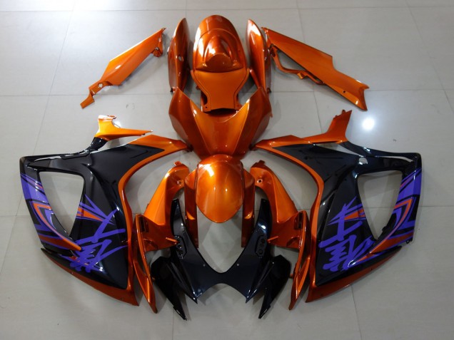 Aftermarket 2006-2007 Vibrant Orange & Gloss Black Suzuki GSXR 600-750 Motorcycle Fairings