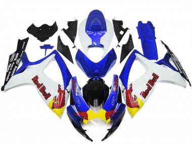 Aftermarket 2006-2007 White and Blue Red Bull Custom Suzuki GSXR 600-750 Motorcycle Fairings