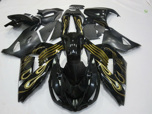 Aftermarket 2006-2011 Black Gold Kawasaki ZX14R Motorcycle Fairings