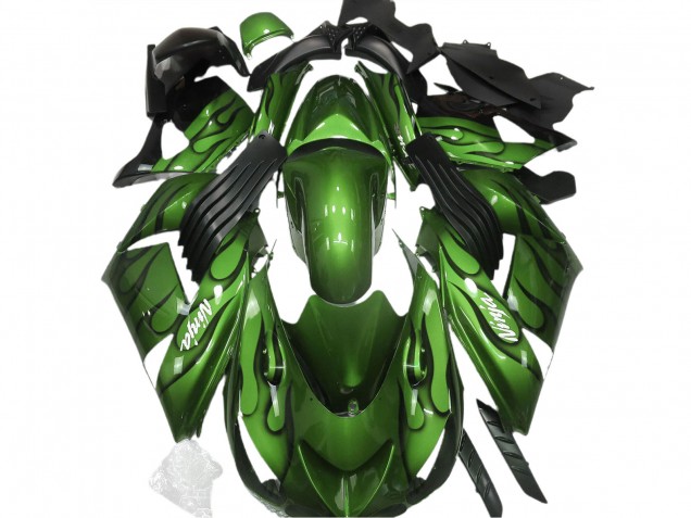 Aftermarket 2006-2011 Gloss Green & Flame Kawasaki ZX14R Motorcycle Fairings