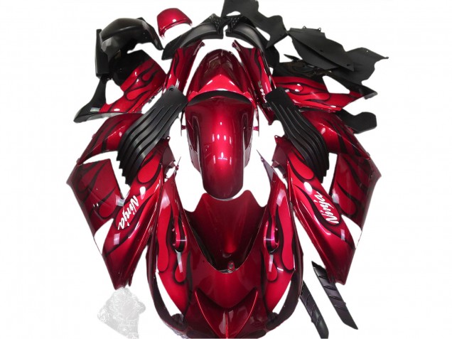 Aftermarket 2006-2011 Gloss Red & Flame Kawasaki ZX14R Motorcycle Fairings